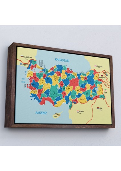 Çerçeveli Türkiye Haritası Kanvas Tablo Il ve Ilçeli Ayrıntılı Eğitici Komşulu TABLO-3019 fiyatları