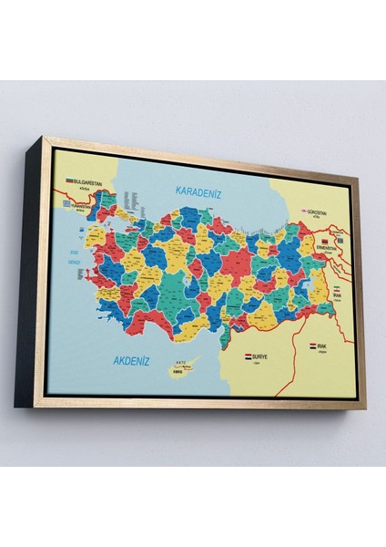 Çerçeveli Türkiye Haritası Kanvas Tablo Il ve Ilçeli Ayrıntılı Eğitici Komşulu TABLO-3019 modelleri