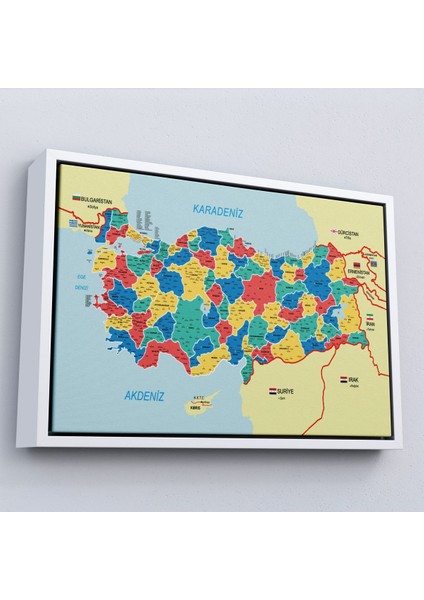 Çerçeveli Türkiye Haritası Kanvas Tablo Il ve Ilçeli Ayrıntılı Eğitici Komşulu TABLO-3019 fırsatları