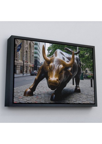 Çerçeveli New York Boğa Heykeli Kanvas Tablo / Charging BULL-5160