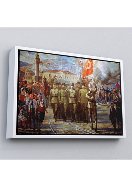 Çerçeveli Izmir'in Kurtuluşu Tablosu - Atatürk'ün Izmire GIRIŞI-6627