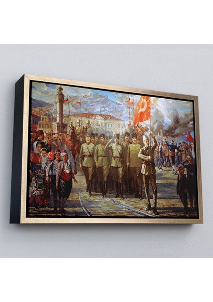 Çerçeveli Izmir'in Kurtuluşu Tablosu - Atatürk'ün Izmire GIRIŞI-6627