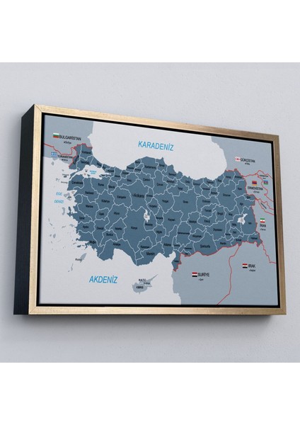 Çerçeveli Türkiye Haritası Kanvas Tablo Sınır Komşulu Eğitici ve Öğretici Dekoratif TABLO-3093 fiyatları