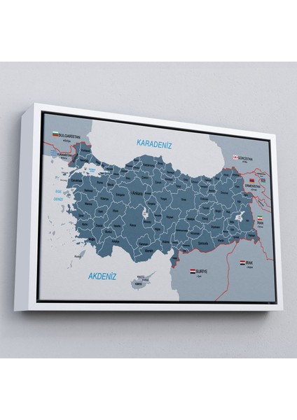Çerçeveli Türkiye Haritası Kanvas Tablo Sınır Komşulu Eğitici ve Öğretici Dekoratif TABLO-3093 fırsatları