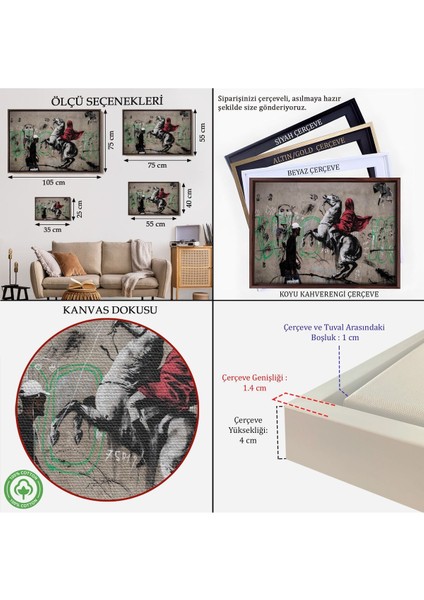 Çerçeveli Banksy Napolyon Geçişi Alpler Kanvas TABLOSU-5094