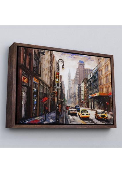 Çerçeveli New York Sokakları ve Sarı Taksi Yağlıboya Görünüm TABLO-3550