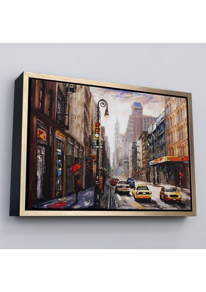 Çerçeveli New York Sokakları ve Sarı Taksi Yağlıboya Görünüm TABLO-3550