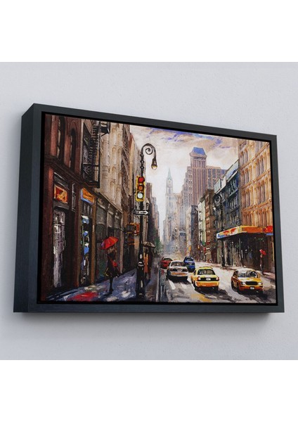 Çerçeveli New York Sokakları ve Sarı Taksi Yağlıboya Görünüm TABLO-3550