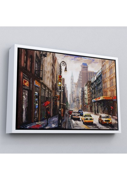 Çerçeveli New York Sokakları ve Sarı Taksi Yağlıboya Görünüm TABLO-3550