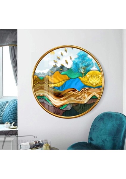 Marsilyan- Gold Desenler Yuvarlak Cam Tablo