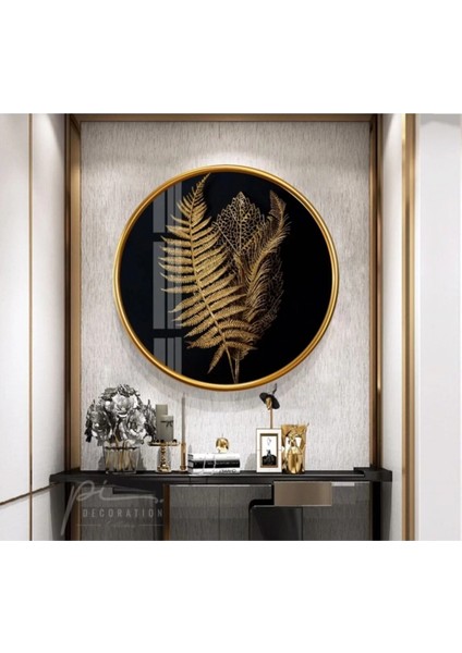 Marsilyan- Gold Yapraklar Yuvarlak Cam Tablo
