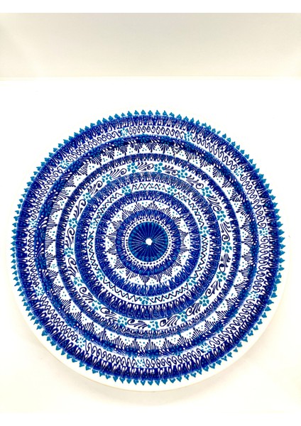 Mavi Motifli Marin Renkli El Yapımı Dekoratif Sunum Tabağı 30 cm fiyatları