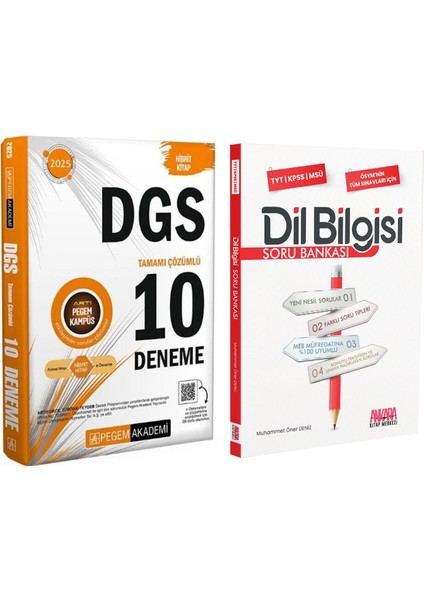 Pegem Yayınları 2025 Dgs 10 Deneme ve Akm Dil Bilgisi Soru Bankası Seti 2 Kitap
