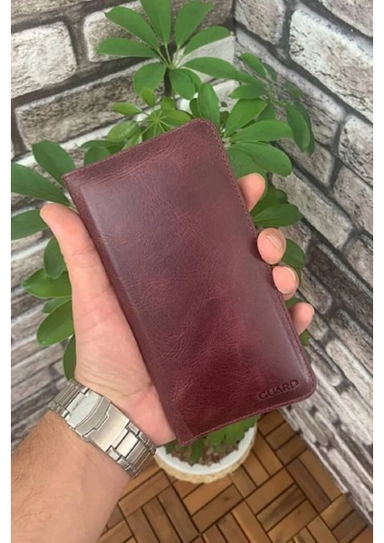 Hakiki Deri Antik Borda Telefon Girişli Erkek Portföy Cüzdan (T1505)