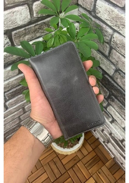 Hakiki Deri Antik Gri Telefon Girişli Erkek Portföy Cüzdan (T1508)