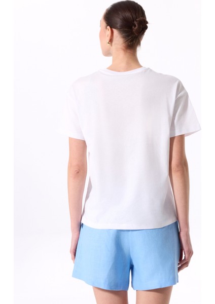 Bisiklet Yaka Baskılı Beyaz Kadın T-Shirt F5SL-TST0470 indirimleri