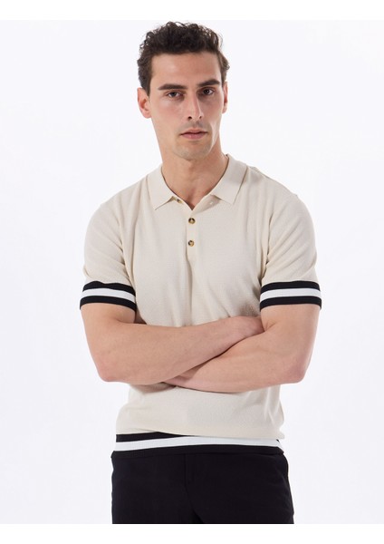 Polo Yaka Regular Fit Jakarlı Bej Erkek Kazak FC5SM-KZK 2567