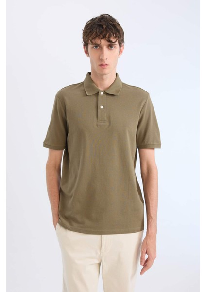 %100 Pamuk Regular Fit Polo Yaka Kısa Kollu Basic Düz Pike Kumaş Tişört C1293AX25SP fırsatları