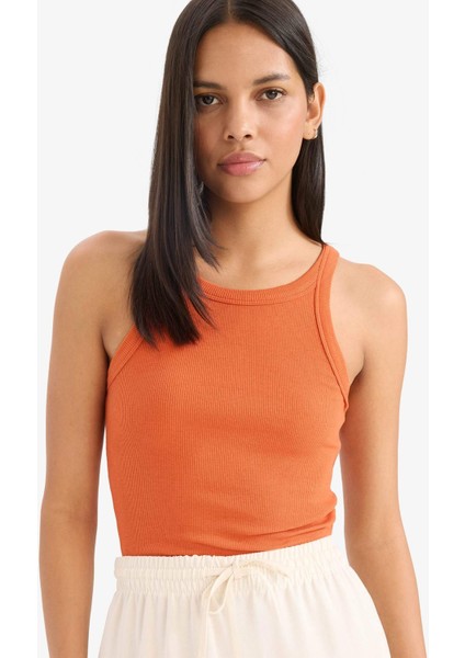 Slim Fit Dar Kesim Halter Yaka Basic Düz Fitilli Kaşkorse Atlet E2176AX25SP