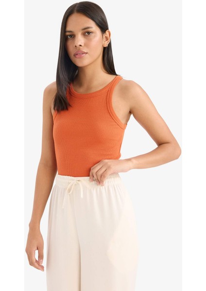 Slim Fit Dar Kesim Halter Yaka Basic Düz Fitilli Kaşkorse Atlet E2176AX25SP