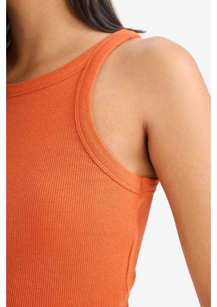Slim Fit Dar Kesim Halter Yaka Basic Düz Fitilli Kaşkorse Atlet E2176AX25SP