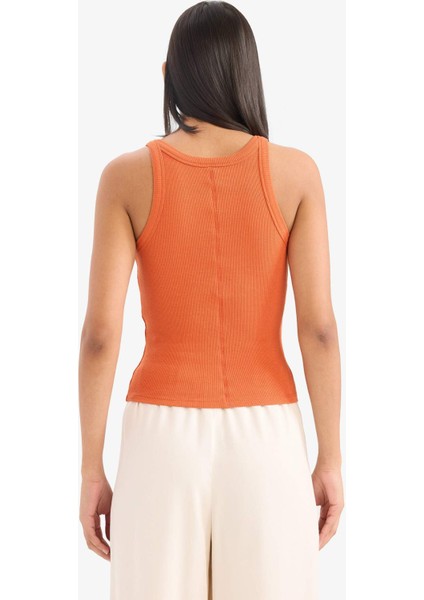 Slim Fit Dar Kesim Halter Yaka Basic Düz Fitilli Kaşkorse Atlet E2176AX25SP