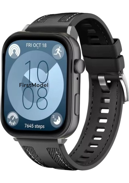 Huawei Watch Fit 3,4,4 Pro Uyumlu Premium Dikişli Silikon Kordon Pim Çevirici Aparatlı Siyah