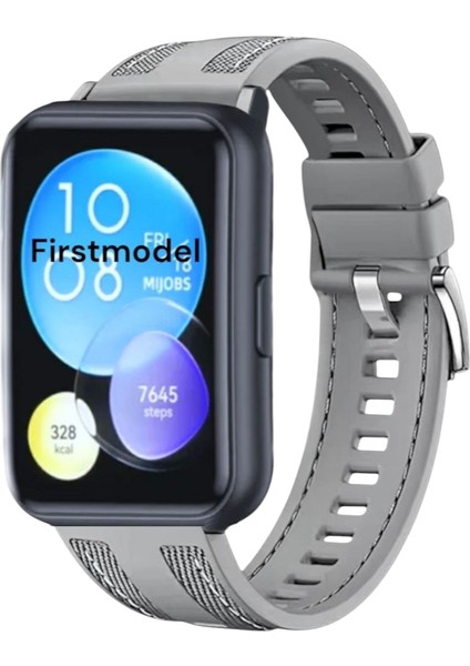 Huawei Watch Fit 2 Uyumlu Premium Dikişli Silikon Kordon Pim Çevirici Aparatlı Koyu Gri