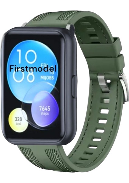 Huawei Watch Fit 2 Uyumlu Premium Dikişli Silikon Kordon Pim Çevirici Aparatlı Siyah