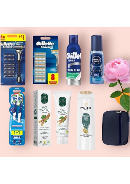 Gillette Vegan Deri Seyahat Çantalı Set - Düğün Nişan Kişisel Bakım Bohçası