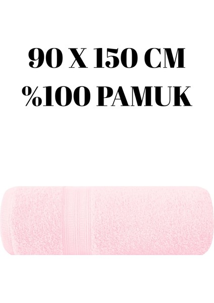 Pembe Büyük Banyo Havlusu - Pamuk - Yumuşak ve Modern - Çizgi Desenli - 90 x 150 cm