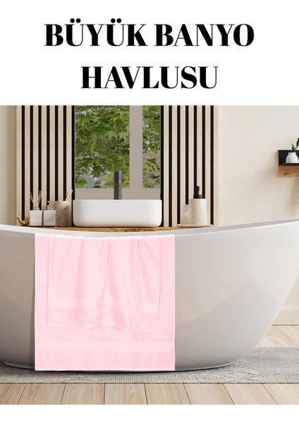 Pembe Büyük Banyo Havlusu - Pamuk - Yumuşak ve Modern - Çizgi Desenli - 90 x 150 cm
