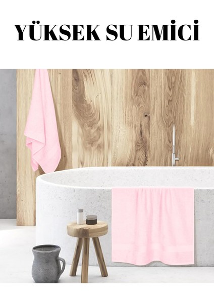 Pembe Büyük Banyo Havlusu - Pamuk - Yumuşak ve Modern - Çizgi Desenli - 90 x 150 cm
