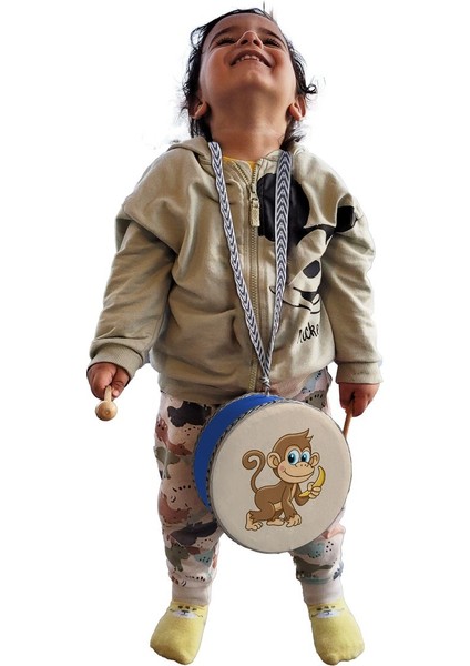 Maymun Baskılı Deri Oyuncak Çocuk Davulu Mavi( 2-5 Yaş) modelleri