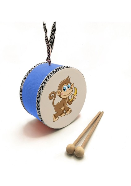 Maymun Baskılı Deri Oyuncak Çocuk Davulu Mavi( 2-5 Yaş) fırsatları