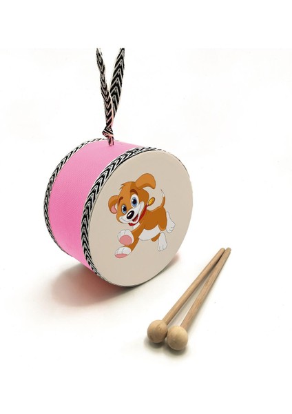 Sevimli Köpek Baskılı Deri Oyuncak Çocuk Davulu Pembe( 2-5 Yaş) fırsatları