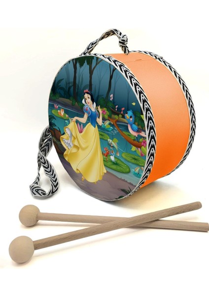 Pamuk Prenses Baskılı Deri Oyuncak Çocuk Davulu Turuncu( 2-5 Yaş)