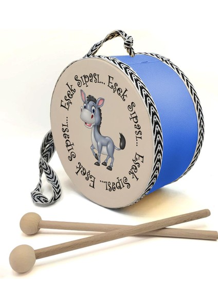 Eşek Sıpası Baskılı Deri Oyuncak Çocuk Davulu Mavi( 2-5 Yaş)