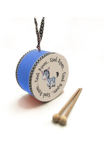 Eşek Sıpası Baskılı Deri Oyuncak Çocuk Davulu Mavi( 2-5 Yaş) fırsatları