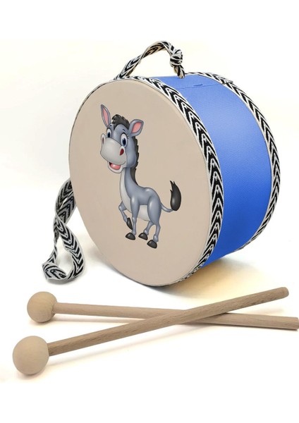 Eşek Baskılı Deri Oyuncak Çocuk Davulu Mavi( 2-5 Yaş)