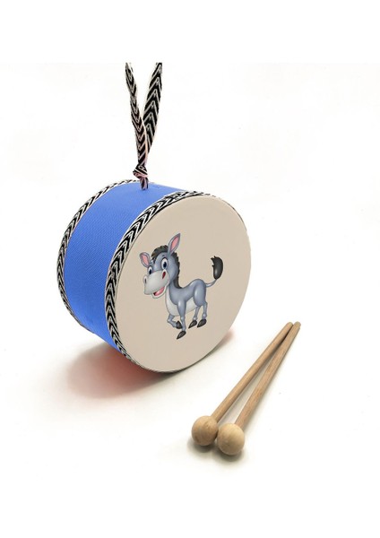 Eşek Baskılı Deri Oyuncak Çocuk Davulu Mavi( 2-5 Yaş) fırsatları