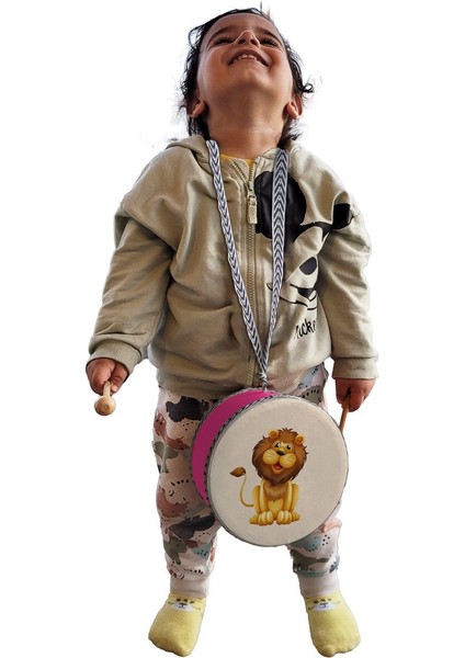 Aslan Baskılı Deri Oyuncak Çocuk Davulu Pembe( 2-5 Yaş) modelleri