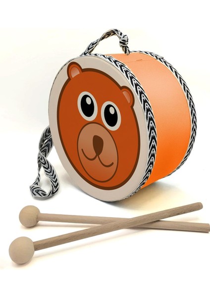 Ayıcık Baskılı Deri Oyuncak Çocuk Davulu Turuncu( 2-5 Yaş)