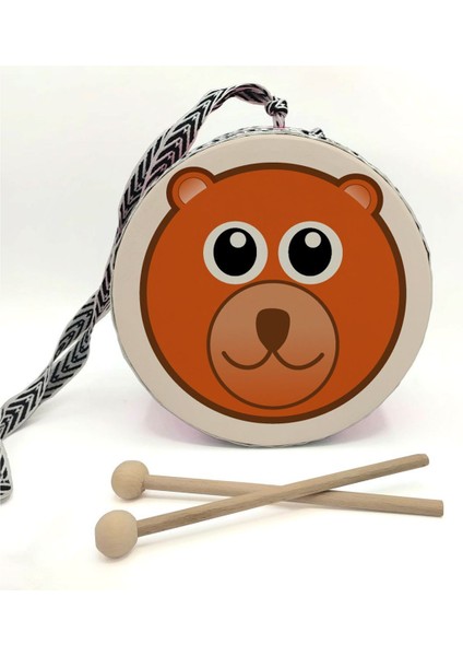 Ayıcık Baskılı Deri Oyuncak Çocuk Davulu Turuncu( 2-5 Yaş) fiyatları