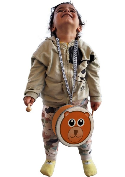 Ayıcık Baskılı Deri Oyuncak Çocuk Davulu Turuncu( 2-5 Yaş) modelleri