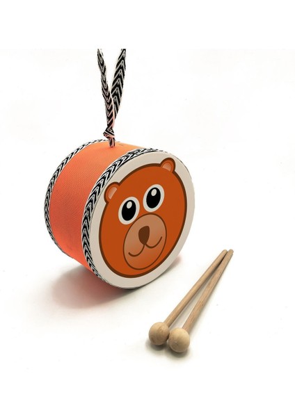 Ayıcık Baskılı Deri Oyuncak Çocuk Davulu Turuncu( 2-5 Yaş) fırsatları