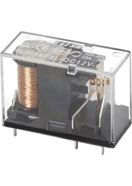 12 Volt Role Tek Kontak 5 Bacak 10 Amper Şeffaf (HLS-14F1L-DC12V-C)