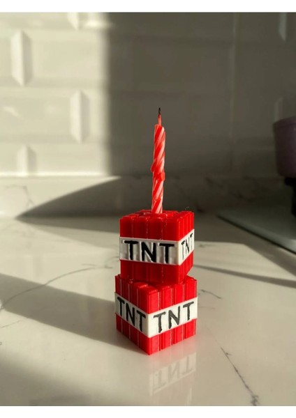 Minecraft 2 Adet Tnt Mumluk - Doğum Günü Pasta Süsleri -Tnt Mumluk