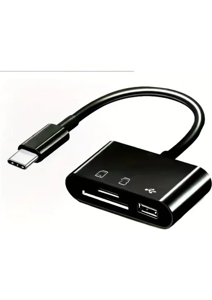 USB C - Micro Sd Tf Hafıza Kartı Okuyucu, 3'ü 1 Arada USB Kamera Kart Okusb Type-C To Sd Micro Sd Tf Kart Okuyucu ve USB Çevirici 3 In 1 Dönüştürücü Adaptör