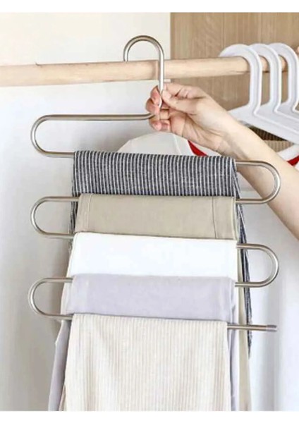 Pratik 5 Katlı Pantolon Askısı-Pantolon Askı Eşarp Şal Giysi Askısı-Dolap Içi Düzenleyici Askı ( 1 Adet )